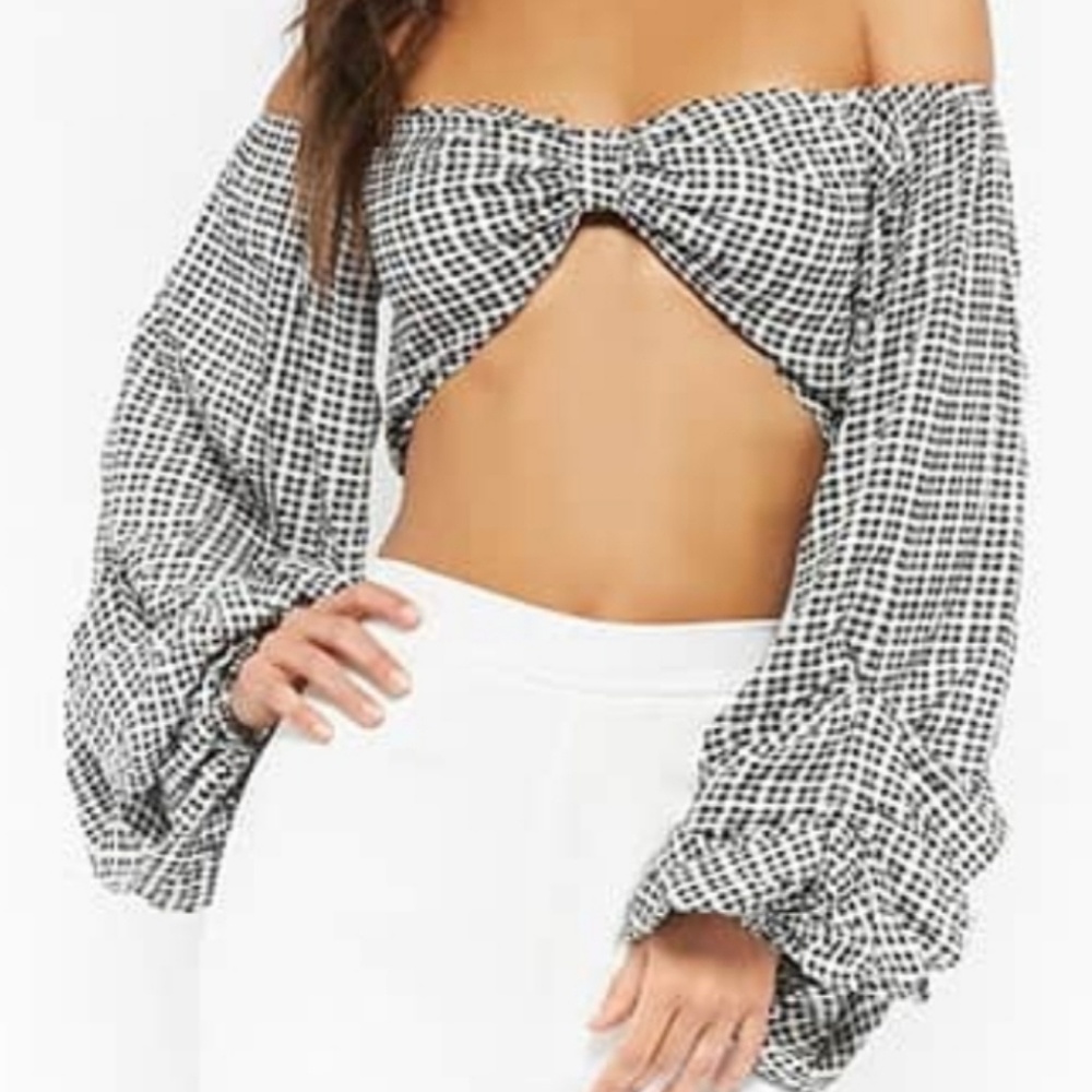 Plaid Off-the-Shoulder Top